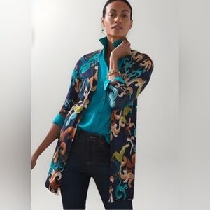 NWT Chico's Navy Whimsy Scroll Open Cardigan Sweater Sz 0 Small